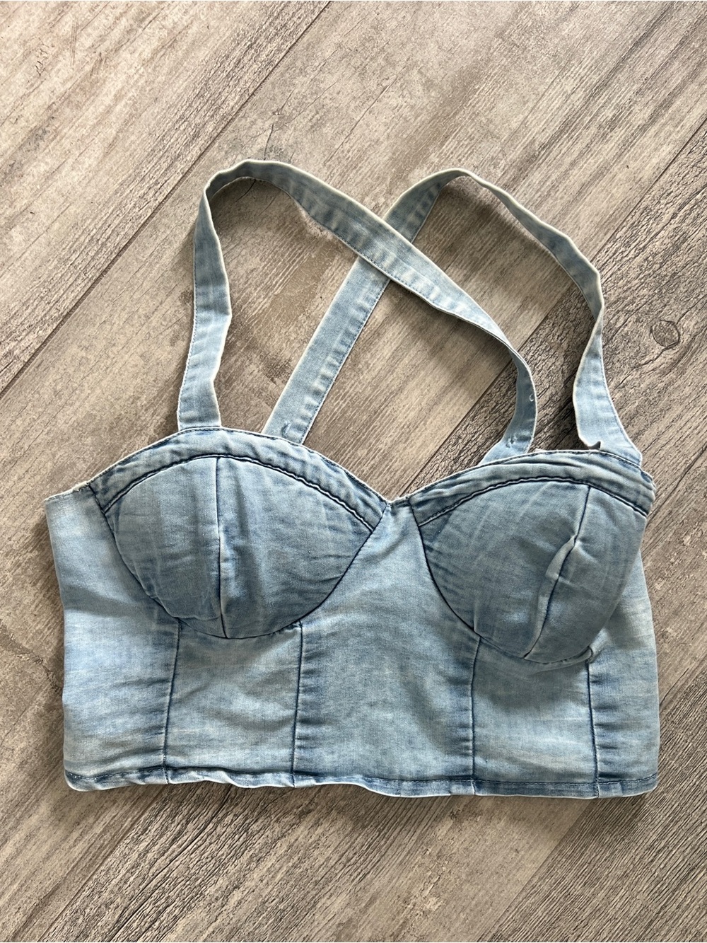 Boho Western Light Wash Denim Bustier CropTop